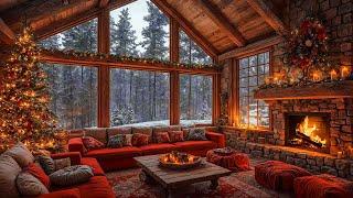 Warm Winter Christmas Ambience  Cozy Fireplace Burning & Relaxing Christmas Jazz Instrumental Music