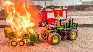 MEGA TRACTORS AND RC TRUCKS, JOHN DEERE HAY BALER ON FIRE!