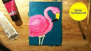 Фламинго | Как нарисовать легко и быстро фламинго акрилом, гуашью How to draw flamingo