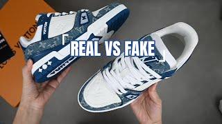 louis vuitton lv trainer sneaker DENIM BLUE & WHITE REAL VS FAKE