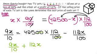 Aman Gupta bought two TV sets for Rs. 42500 . He sold one at a loss of 10% and the ... #mathematics