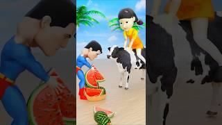 SQUID GAME GIRL DOLL AND SUPERMAN FEEDING WATER MELON #squidgame #shorts | Maheshwar Gamerz
