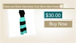 Green and Black Sleeveless Color Block Maxi Dress L