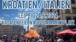 Europameisterschaft 2024. Kroatien / Italien in Leipzig. Die Kroaten feiern auf dem Leipziger Markt