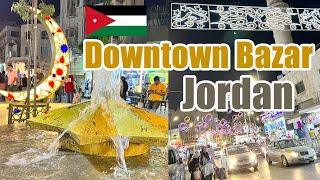 [4K] Downtown Bazar Night Amman City Walking Tour | A Night View In Jordan 