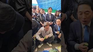 오잉~쓰담 쓰담하는 이재명 후보님#청양 #경청투어 #shorts #파기환송