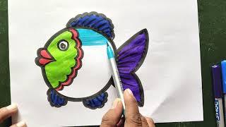 Fish Drawing and coloring for kids step by step | how to draw cute fish for kids