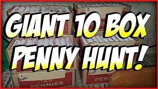 COIN ROLL HUNTING 10 BOXES OF PENNIES!!! (25,000 PENNIES!)