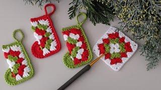 10 Minute Easiest & Cute Crochet Granny Square Christmas Stockings Hack