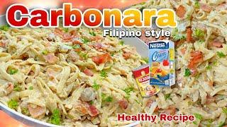 CREAMY PASTA CARBONARA RECIPE WITH HAM AND MUSHROOM FILIPINO STYLE