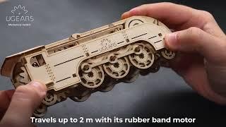 UGEARS Mini-Lokomotive - DIY 3D Holzpuzzle, Mechanischer Modellbausatz Mini-Eisenbahn 70228 Geschenk