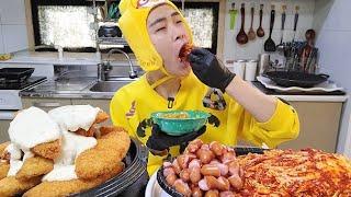 꽃돼지 인천 생선까스 비엔나소세지 주부9단 배추겉절이 카레밥 짜장밥 한식먹방[korean food]mukbang Eating show 吃播