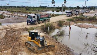 Opening New Project Today Machinery Team Dozer Shantui DH17c3 Pushing Equipment Working Land Filling