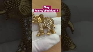 Vintage Gold Tone Rhinestone Elephant Brooch #jewelry #joyeria #brooch #brooches