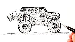 How to draw a Monster Truck Grave Digger