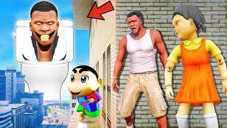 Franklin and Shinchan play HIDE AND KILL with Squid Game Doll In GTA 5