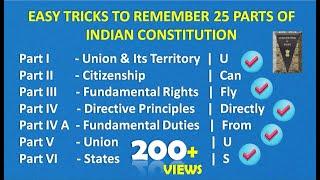 EASY TRICKS TO REMEMBER 25 PARTS OF INDIAN CONSTITUTION #indianpolity #currentaffairs