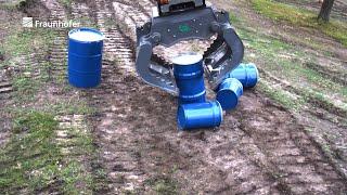 Autonomous Excavator Salvages Barrels