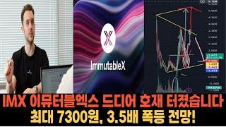 [IMX 이뮤터블엑스 코인 가격 전망] 드디어 호재 터졌습니다. 최대 7300원, 3.5배 폭등 전망! 실시간 차트 분석으로 합병, 상폐 대응, 매수 매도 가격 목표가 공개합니다