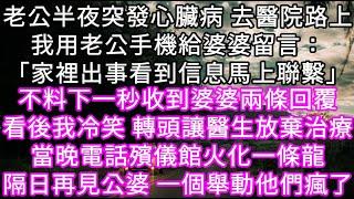 老公半夜突發心臟病 去醫院路上我用老公手機給婆婆留言：「家裡出事看到信息馬上聯繫」 不料下一秒收到婆婆兩條回覆 #心書時光 #為人處事 #生活經驗 #情感故事 #唯美频道 #爽文