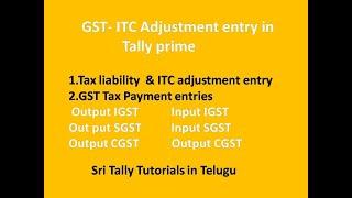 GST -ITC Adjustment entries in Tally prime . How to Adjust Input & output -IGST ,CGST,SGST in Telugu