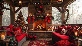 Winter Jazz Christmas Balcony Ambience ️ Relaxing Fireplace and Snowfall Views for a Cozy Winter