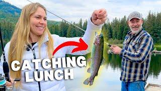 Could We SURVIVE With A Fishing Pole? | Rainbow Trout Fishing CATCH & COOK