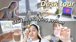 NEW DESK TOUR! Study PYTHON w/ me‍ | I broke my nail