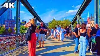 Walking Across Eiserne Steg in Frankfurt Love Locks, Scenic Views, and 4K City Tour of Main River