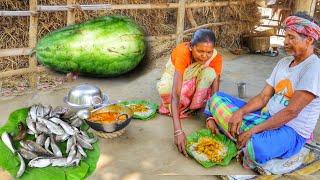 SMALL FISH CURRY with Green vegetables cooking & eating by our santali tribe grandmaa