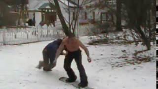 Snowboard stunt at home