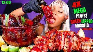 40 4x SPICY MEGA PRAWNS & GREEN LIP MUSSELS SEAFOOD BOIL MUKBANG CHALLENGE 먹방 | QUEEN BEAST