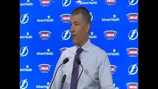 the general manager of the Tampa Bay Lightning, Julien BriseBois, on the dented Stanley Cup