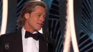 Brad Pitt Wins Golden Globe for 'Once Upon a Time in Hollywood'  and thanks Leonardo DiCaprio