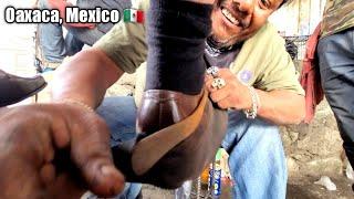 $1 STREET SHOE SHINE by "Jose" Working 36 Years  Oaxaca, Mexico (ASMR in the rain)