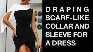 Draping scarf-like collar and a sleeve