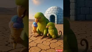 The parrot and its baby build a house of ice but a red parrot comes and breaks it  #ai #parrot