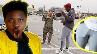 Cucumber prank on a military woman