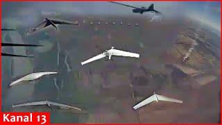 Footage of drone war - Ukrainian drone hunts Russian drones in the air