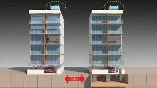 Conventional and anti seismic foundation animation of a building