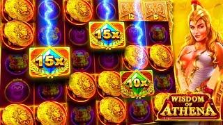 Spamming $10,000 high stake bonus buys on Wisdom of Athena slot bonus compilation big win!!