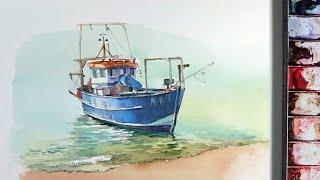 Fishing boat near the beach // NonStop Creative #watercolor