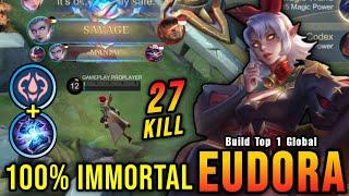 27 Kills + SAVAGE!! New One Shot Build Eudora Insane LifeSteal - Build Top 1 Global Eudora ~ MLBB