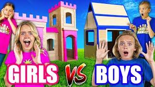 Girls VS Boys! Race to Build the Biggest Box Fort! (with The Tannerites!)