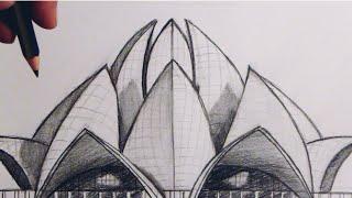 How to draw a famous building :The Lotus Temple