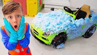 Senya and Sleeping Papa Cleaning Cars Pretend Play Car Wash