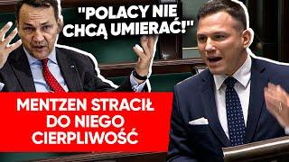 "Polacy nie chcą umierać!". Sikorski pod ostrzałem Mentzena z mównicy