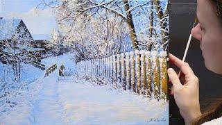Acrylic + Oil. How to Paint a Winter Landscape | Живопись Акрил +Масло