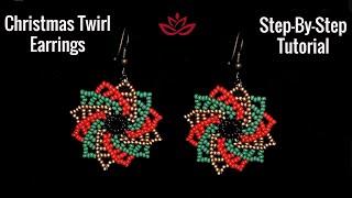 Christmas Twirl Beaded Earrings - Tutorial || DIY