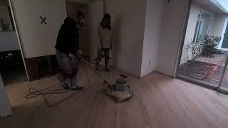 Jordan and Justine Learning How to Sand Hardwood Floors